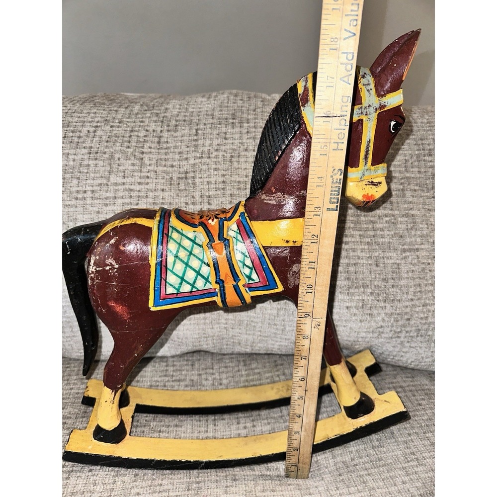 Vintage Wooden Rocking Horse - Hand Carved, Painted 18 by 16 - Nursery Decor - Picture 5 of 8